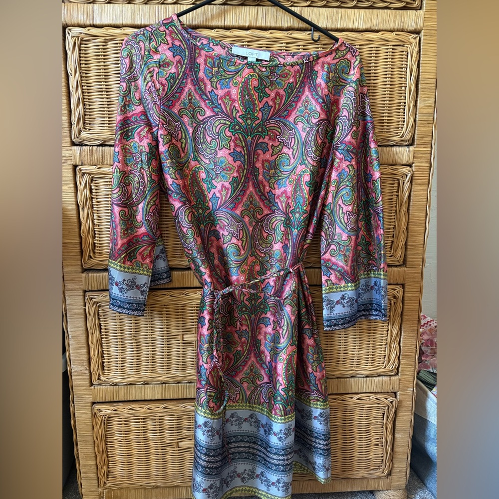 Paisley Print Long Sleeve Shift Dress